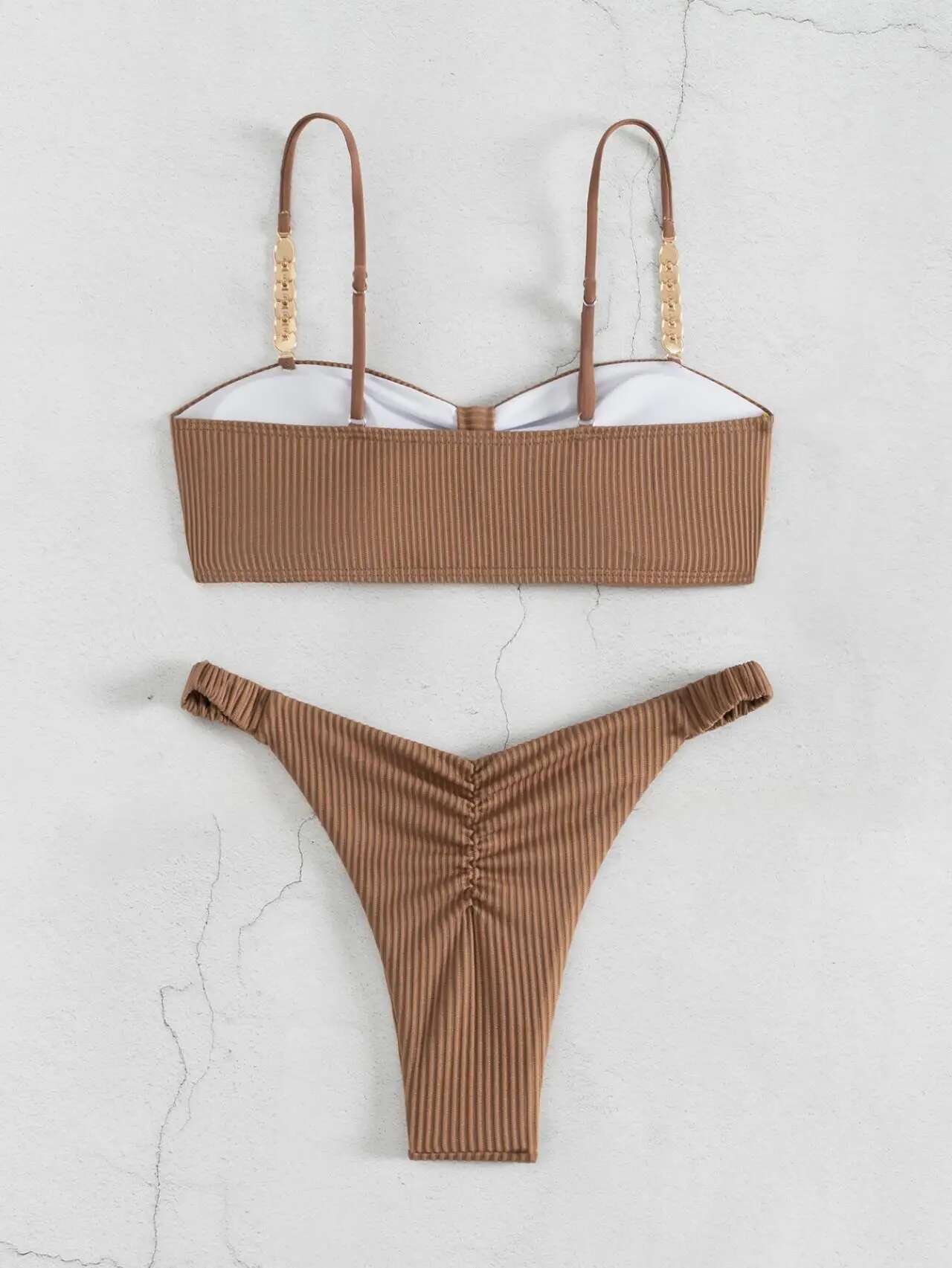 Dongdumaoyi Sexy Front Bow Push Up Bikini Set Women Metal Strap Hollow Out Bra Pleate Thong Swimsuit Summer Bathing Suit White Swimwear