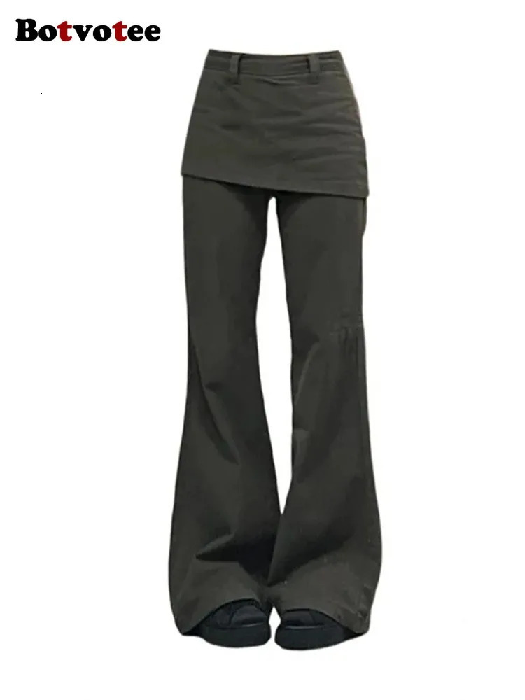 Botvotee Two Piece Plus Size Wide Leg Womens Jeans Y2k Street Clothing High Waist Flame Denim Pants 250407