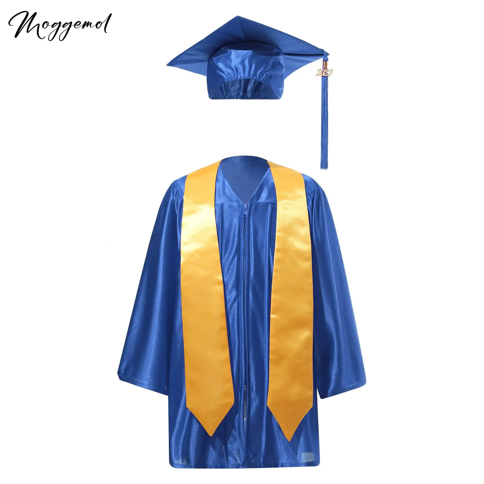 Kids Girls Boys Kindergarten Primary Graduation Gown Cap Preschool Uniform Suit with Badge Tassel And Graduation Sash 250407