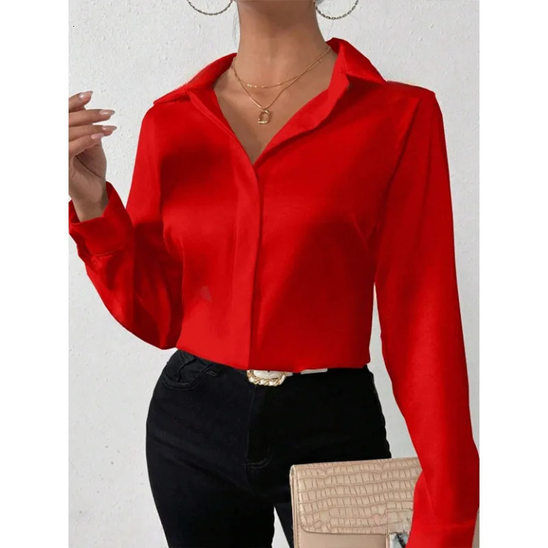 Womens long sleeved silk shirt European and American style cross-border clothing high-quality and fashionable womens shirt 250402