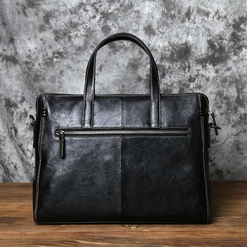 NZPJ Men Leather Handbag First Layer Cowhide Business Computer Large-Capacity One-Shoulder Messenger Bag For 14 Inch Laptop