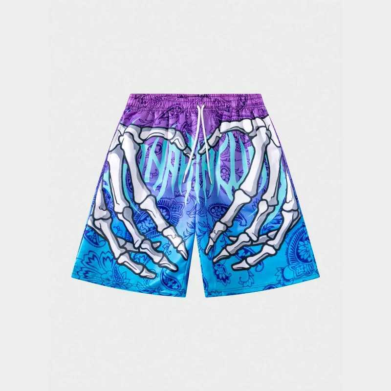 Trend skeleton hand drawn graphic beach shorts mens fashion cool summer 3D printed shorts loose streetwear hip-hop swim trunksXJ250407
