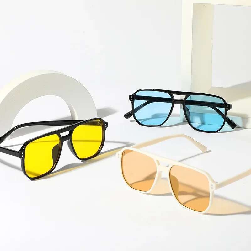 Outdoor Ocean Slice Double Beam New Retro Jelly Color Women Square Sunglasses UV400 Eye Protection Goggles