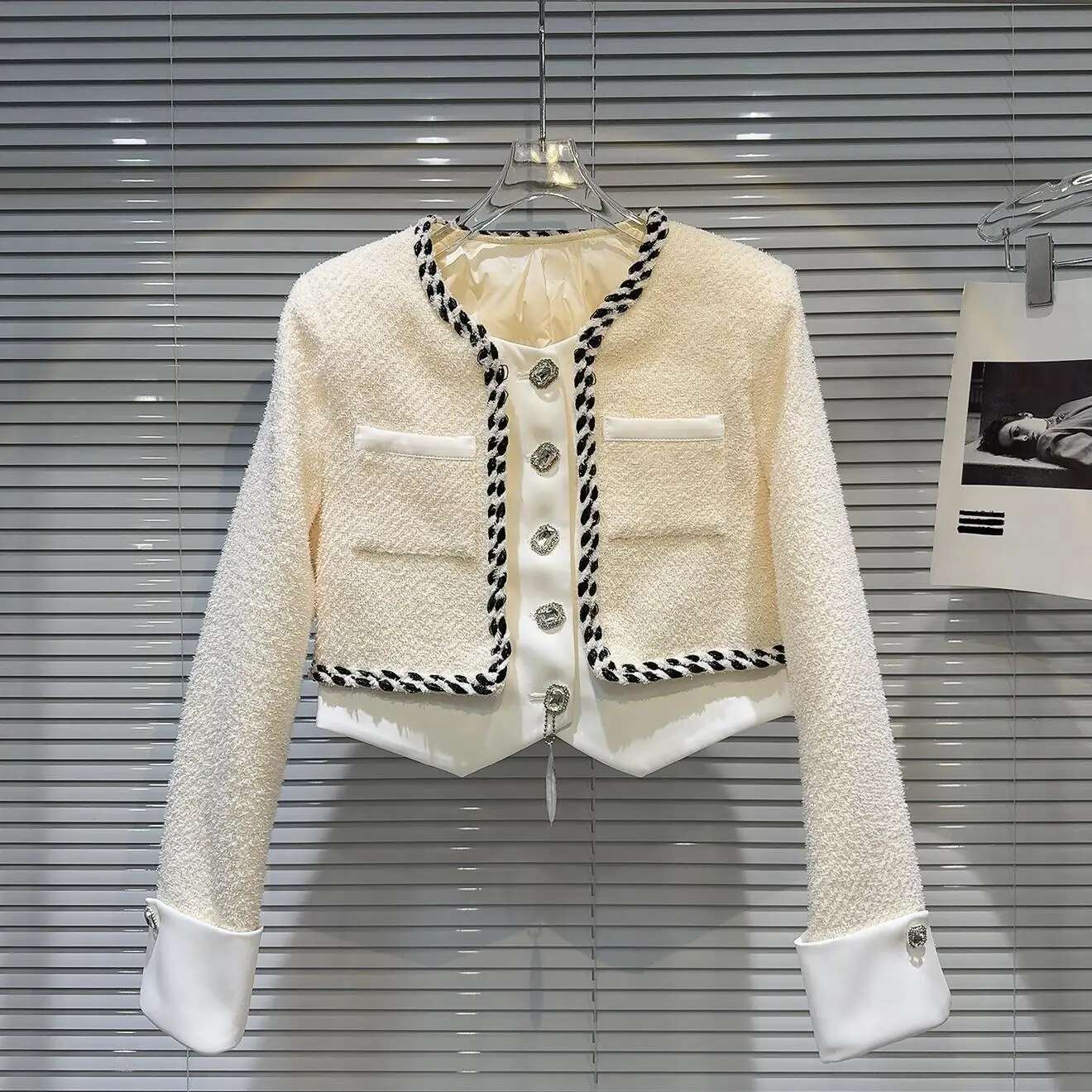 PREPOMP 2025 Winter New Arrival ral Applique Pin Tweed Patchwork White Duck Down er Coat Women Short Jacket GS652