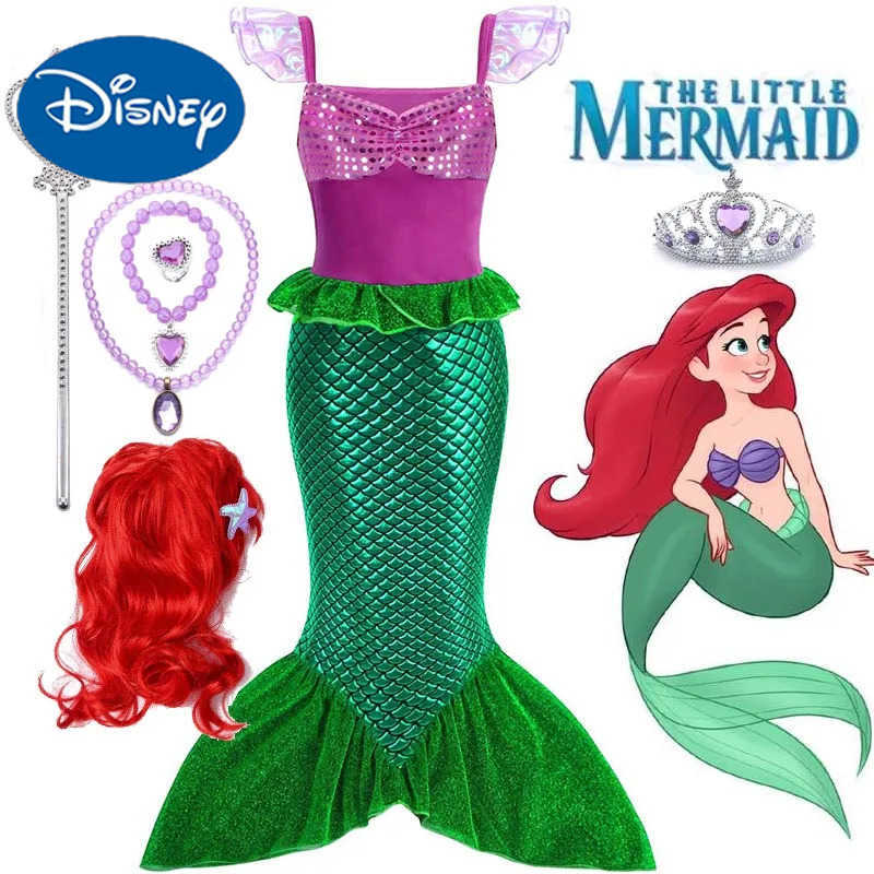 Disney Girl Role Playing Little Mermaid Ariel Ball Princess Costume Childrens Summer Casual Dress Halloween Birthday Party Dress up 2024 X2504081