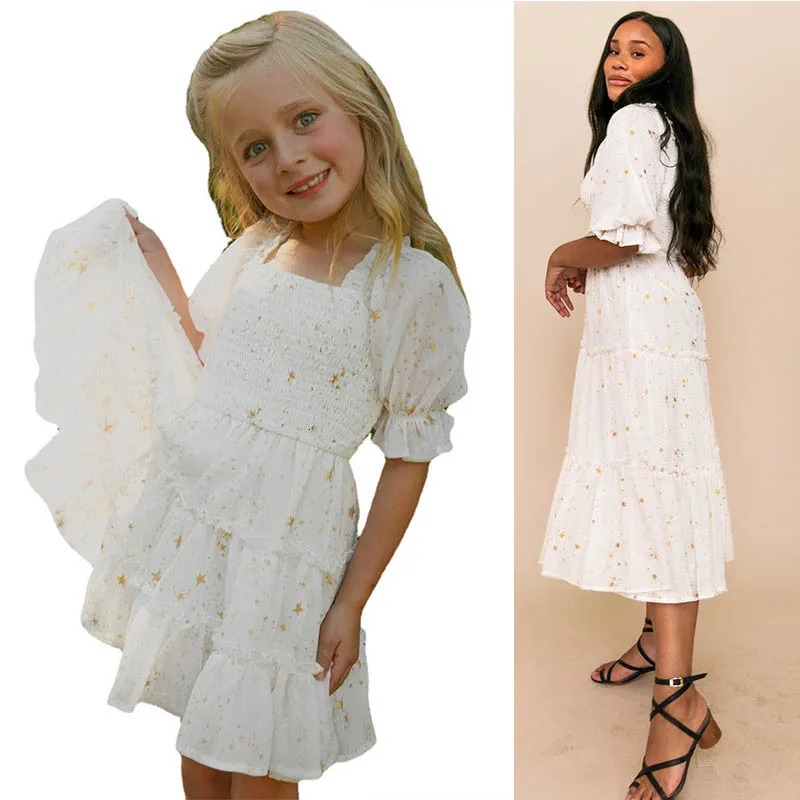 Mom and Me Matching Clohes Pink Red Green Black and White Plaid Puff Sleeve Dresses Mother Daughter Party Dress Daily Wear 250407