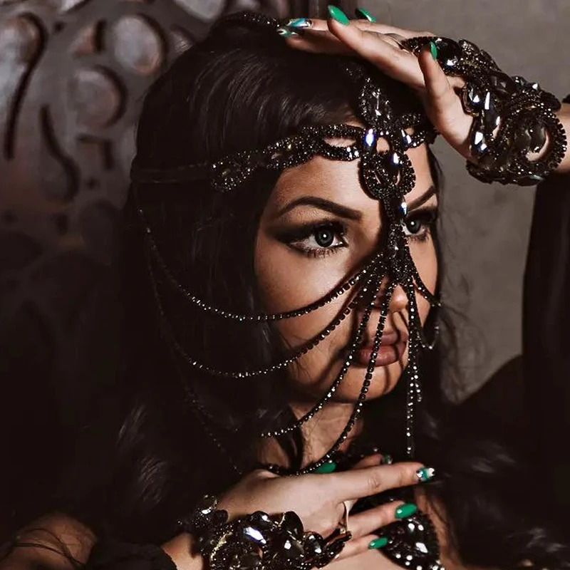 Black Rhinestone Mask Makeup Party Nightclub Hair Accessories Full of Diamonds Sexy Female Personality 250407