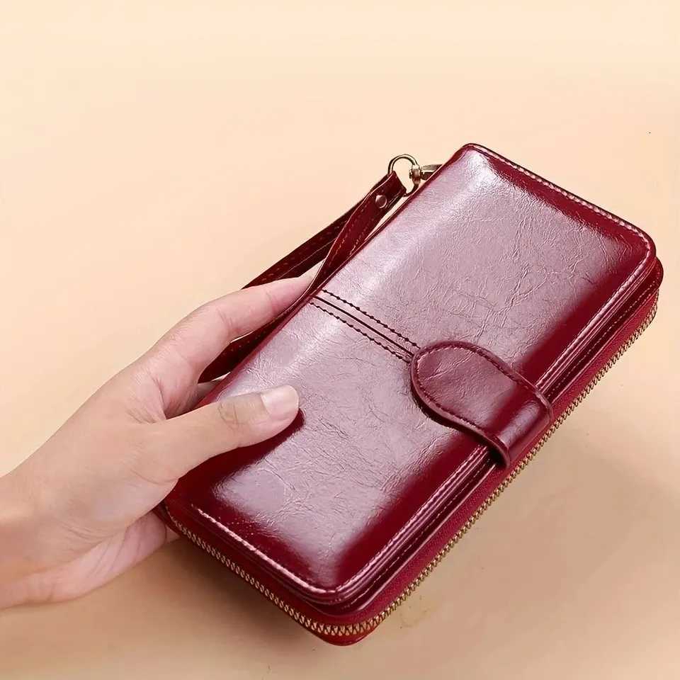 Womens Vintage Oil Wax PU Leather Clutch Wallet Female Large Capacity Phone Purse Ladies Wristband Simple Card Holder Pouch Bag H2511071