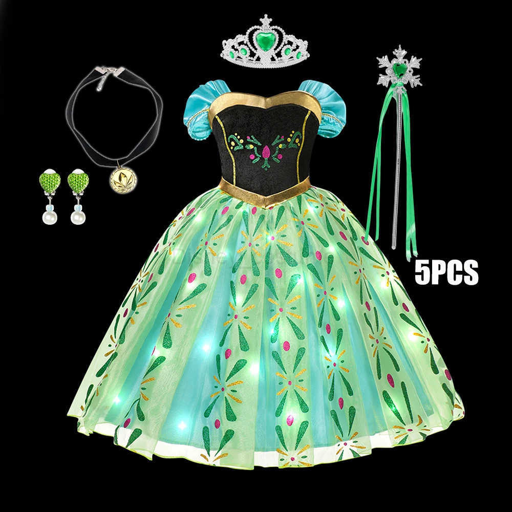 Disney Anna LED Light Up Dress for Kids Girls Princess Costume Fancy Carnival Birthday Party Dresses Full Printing Elegant Clothing X250408