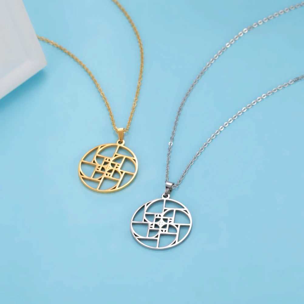 Geometry Circle Triangle Fibonacci Spiral Pendant Necklace Golden Ratio Hollow Stainless Steel Women Choker Necklace JewelryC250407