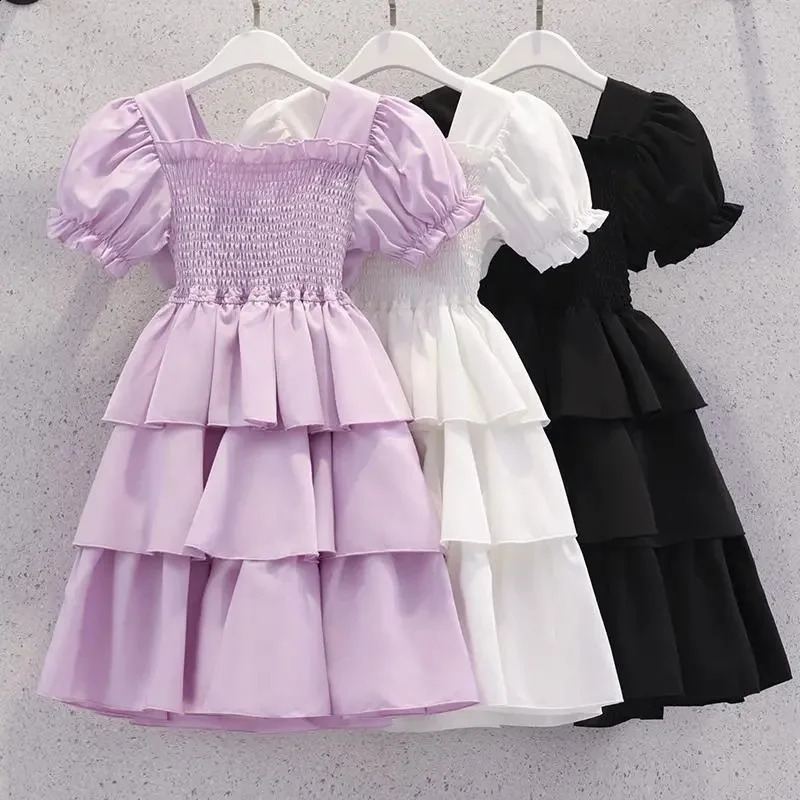 spring summer Kids white Dresses Child Clothes Teenager Girls Daily Wear backless ball gown layered dress 4 6 8 6 9 12 year 250408