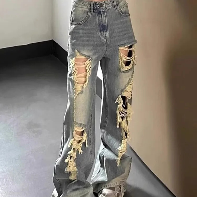 High Waist Wide Leg Straight Cut Denim Jeans for Women Loose Weight Loss Retro American SpringSummer Laundry 250407