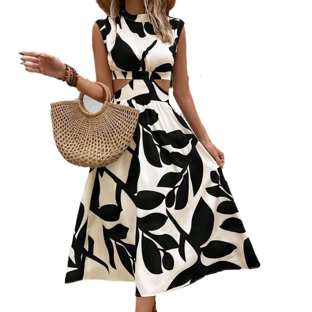 Women Designer Clothing Birthday Dress Vestido Vestido De Mujer Sexy Dresses for Woman Designer 2025 Summer Round Neck Flower Printed Long Skirt Women