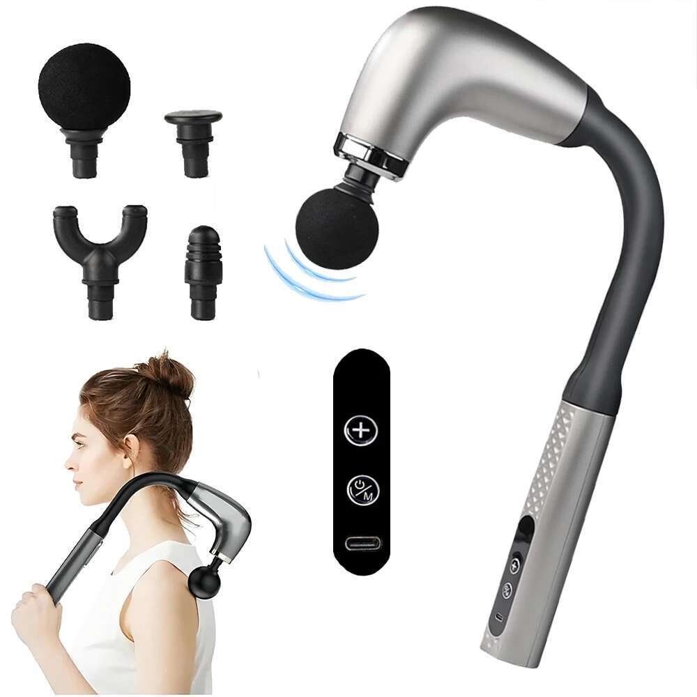 Fascia Gun with Extended Handle Elbow for Self-assist of the Upper Lower Back Muscle Relaxation and Massage Done