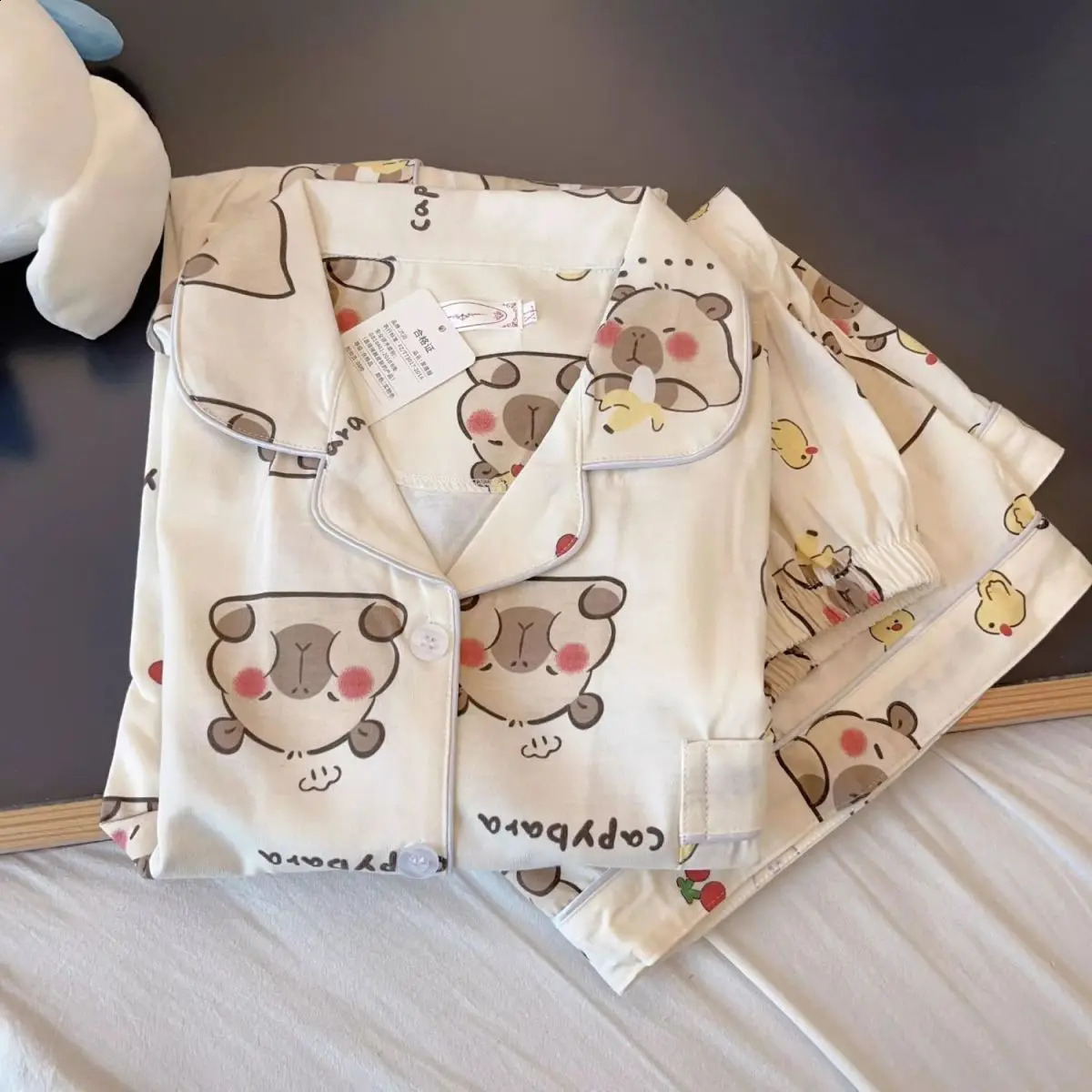 Capybara Girls Pajama Set 2025 Summer Children Cartoon Printed Lapel Short Sleeve Shorts 2pcs Air Conditioning Clothes Sleepwear 250408