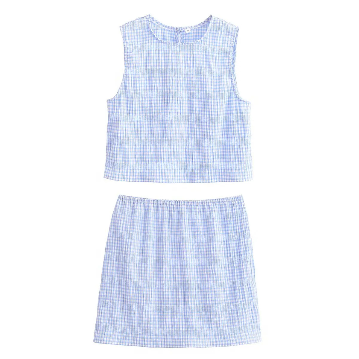 PB ZA Womens Set Sleeveless Checkered Top and Matching Skirt Elastic Waistband for a Casual and Stylish Look 250408