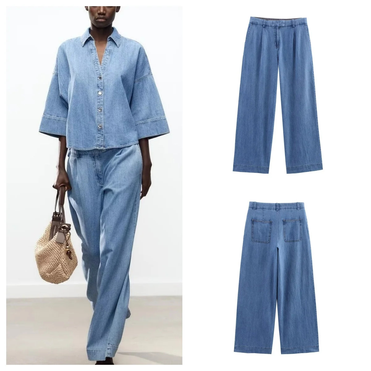 European and American style spring high waisted wide leg jeans fashionable fully matched casual pants 250407