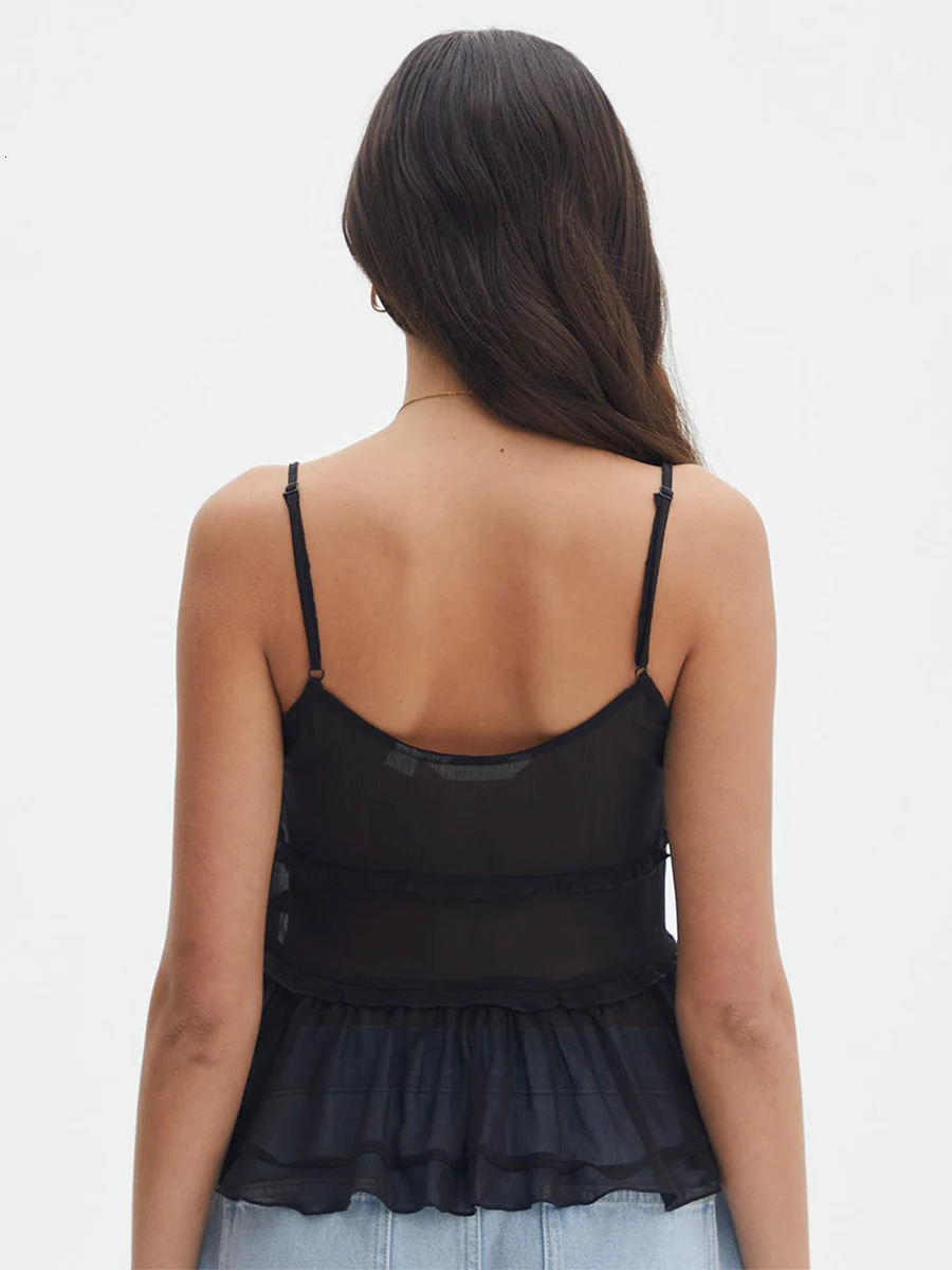 Womens Summer Casual Cami Tops Sleeveless Backless Solid Color Tie Up Ruffle Vest 250407