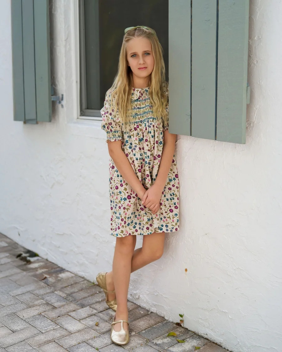 AS SS25 summer Smocking dress Beige Floral Cableknit collection for girls boys familly match clothes 250407