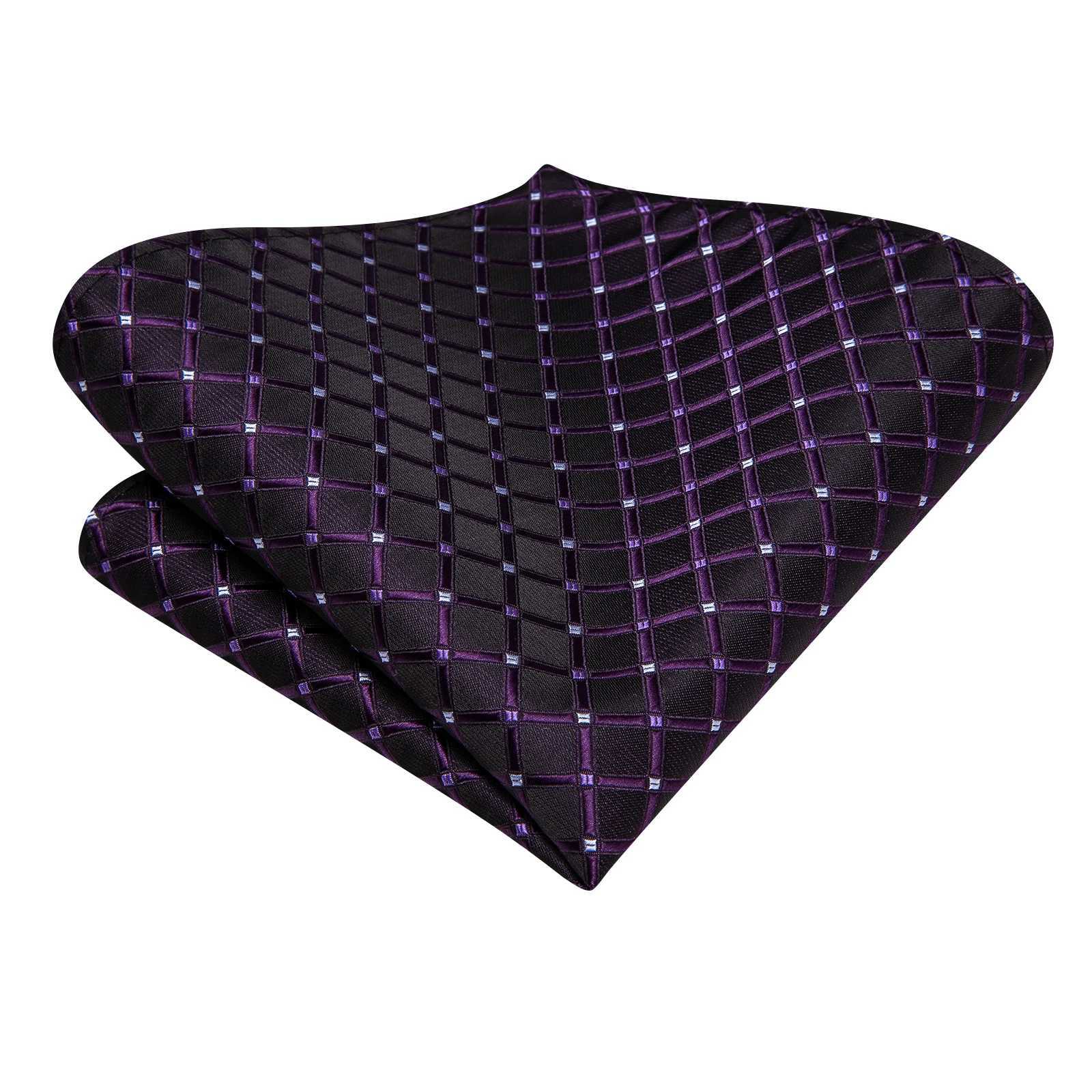 Hi-Tie Plaid Dots Purple Grey Mens Elegant Necktie Handkerchief Cufflinks for Tuxedo Fashion Classic Silk Luxury Tie for Man X250407