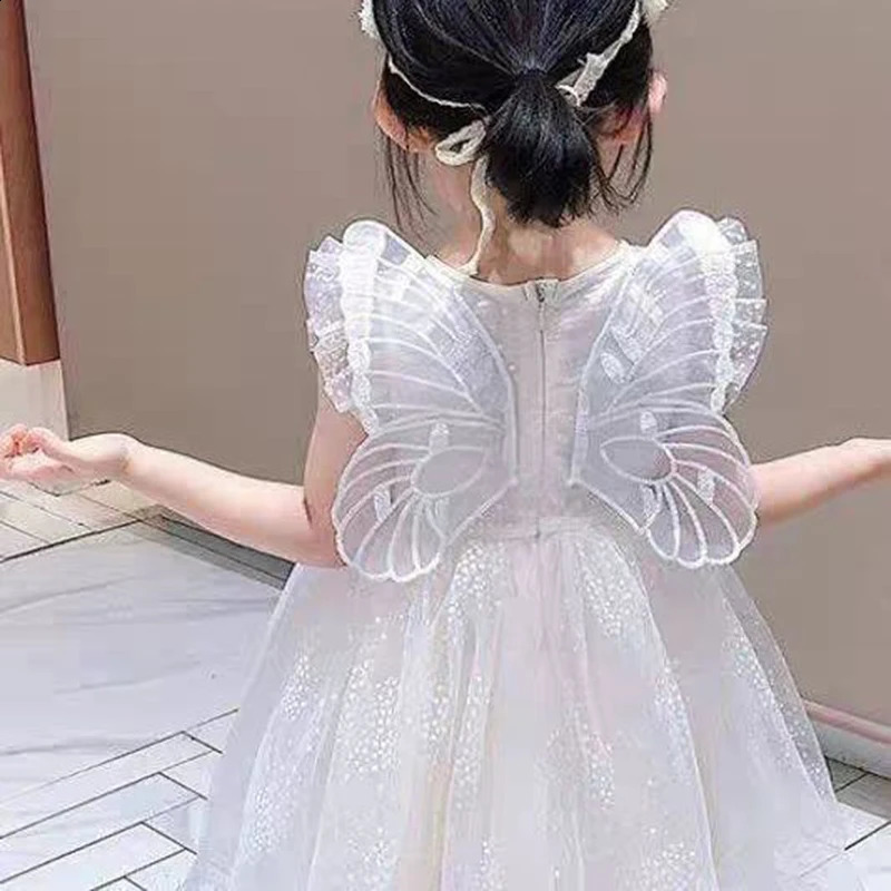 Girl dress polka dot princess dress baby white gauze dress Winged angel white gauze dress birthday party gifts 1-8T summer 250408