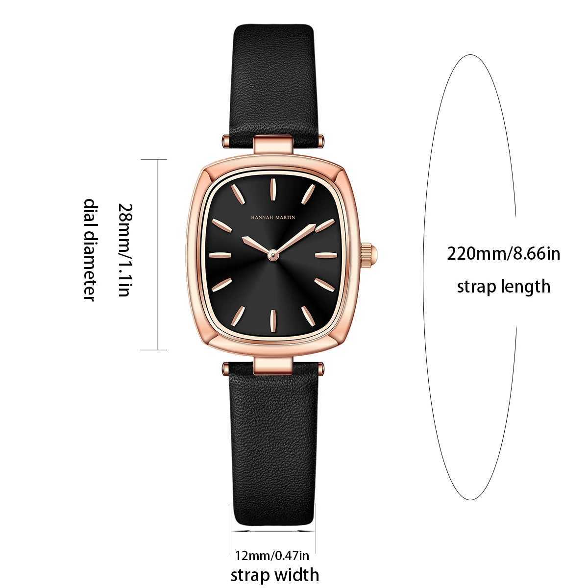 2024 Hannah Martin Womens Leather Rose Gold Simple Quartz Watch Brand New 3Bar Waterproof Original Fashion Womens WatchT250408