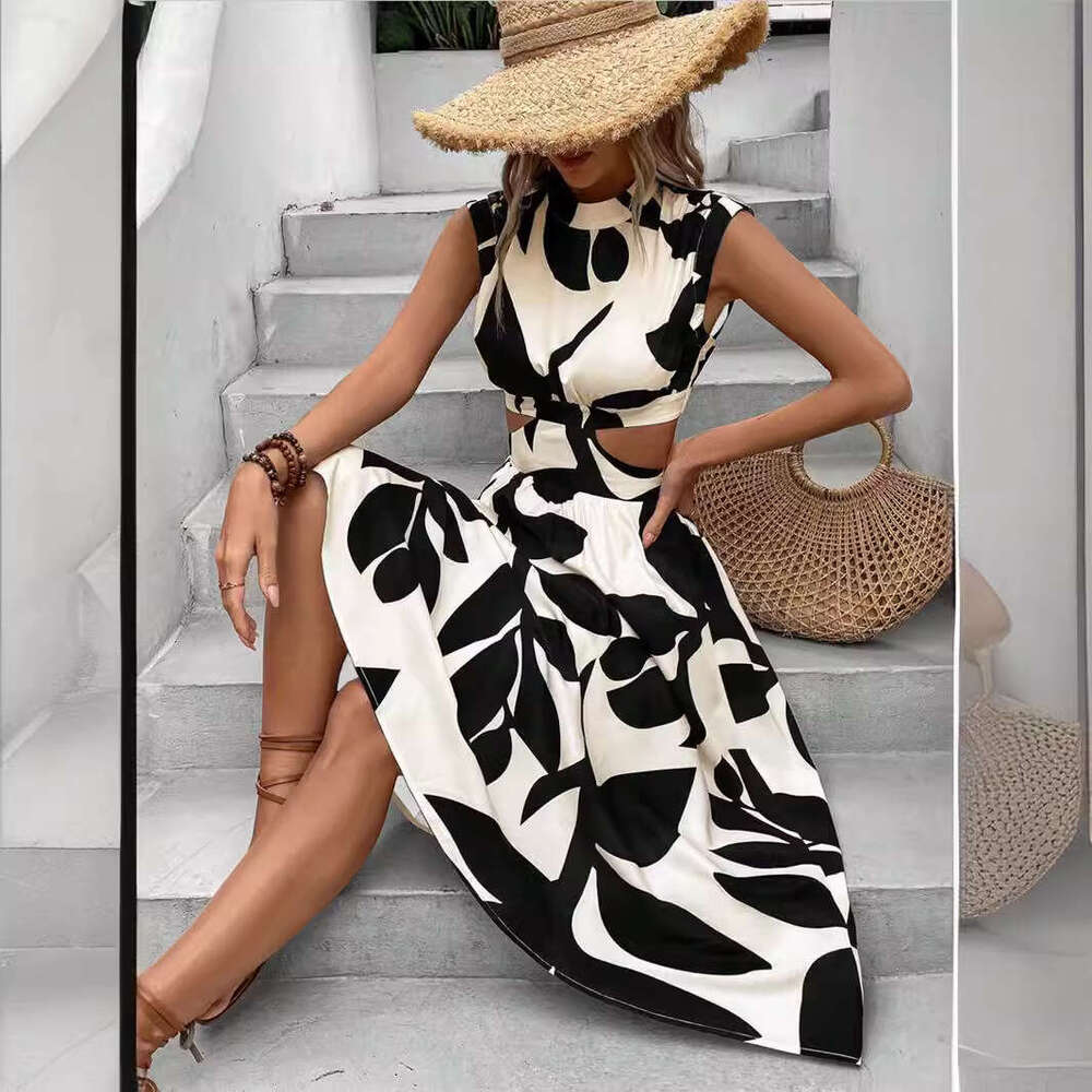 Women Designer Clothing Birthday Dress Vestido Vestido De Mujer Sexy Dresses for Woman Designer 2025 Summer Round Neck Flower Printed Long Skirt Women