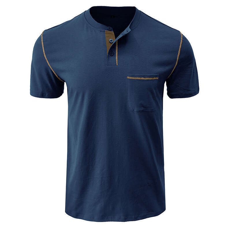 summer European American short sleeved men's Henry shirt top T-shirt new style chic and elegant clothing