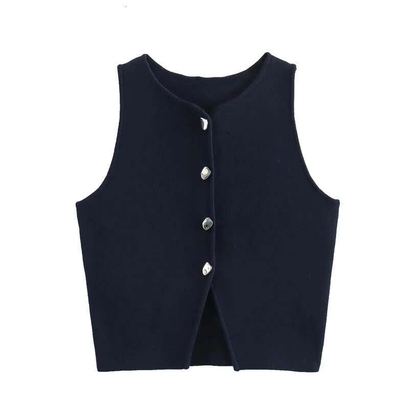 TRAF Cropped Knit Women Cardigan White Sleeveless Woman Fashion Button Knitted Sweater Vest Female Summer Short Tops