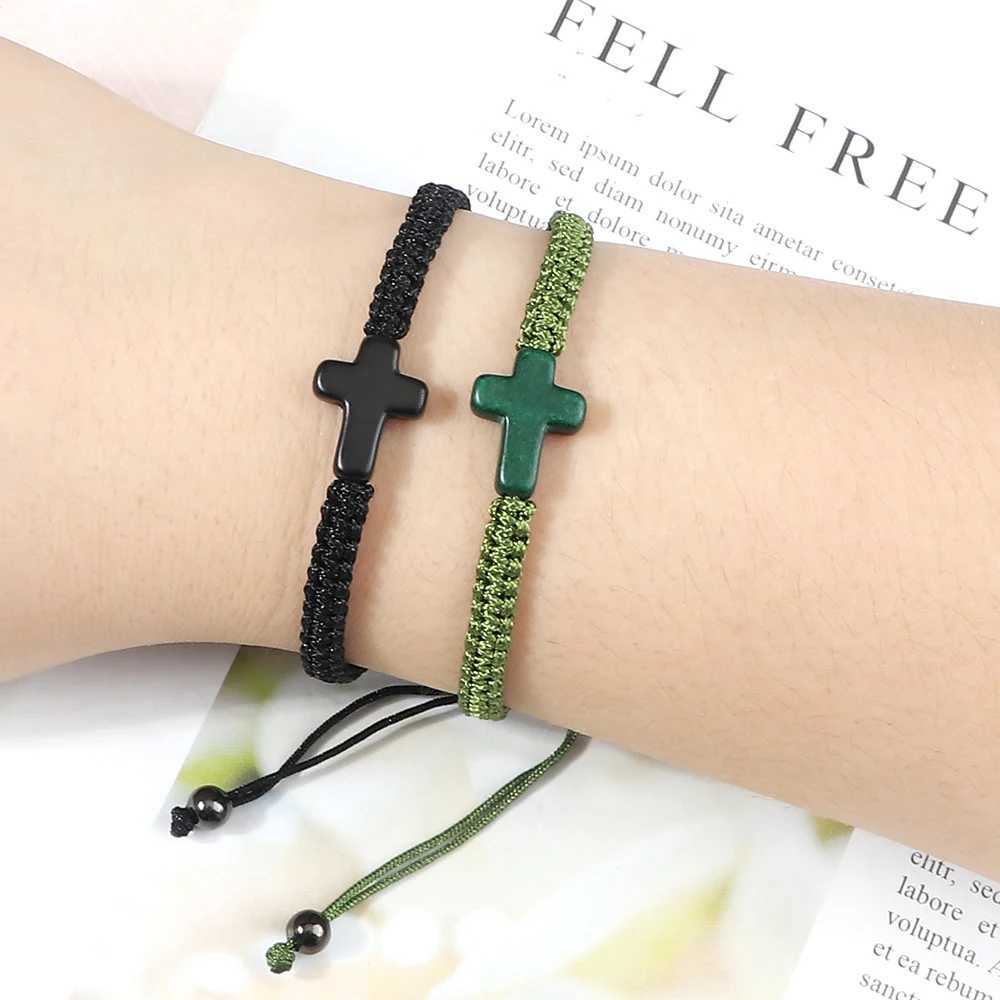 Hand Woven Jesus Cross Bracelet For Men Wen Black Thread Braided Lucky Bracelet Fashion Couple Bracelet Friendship JewelryC250408