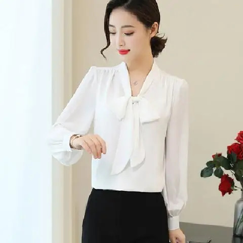 2025 Spring Shirt Chiffon Shirt Womens Korean Style Bow Temperament Top Fashionable and Slim 250408