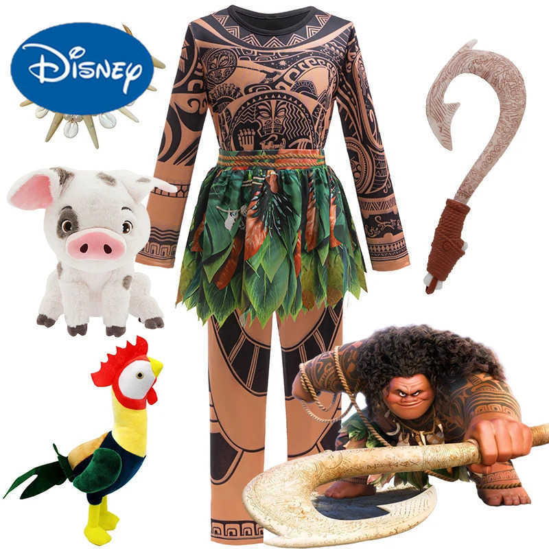 Disney Moana 2 Character Maui Clothes Tattoo Pants Boy Costume Kid Cosplay Birthday Carnival Performance Fish Hook Knife Outfits X250408