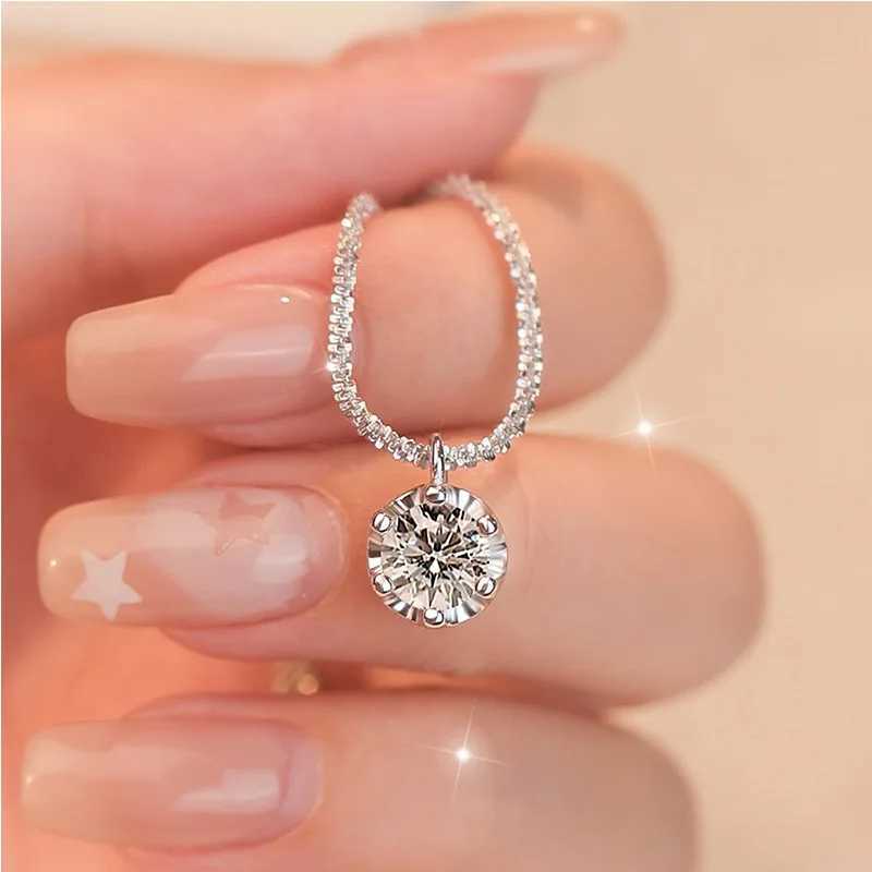 Sparkling Sterling Silver Necklaces Womens Fashion Versatile Chain Clear Zircon Pendant Clavicle O-Chain Necklace for WomenC250407