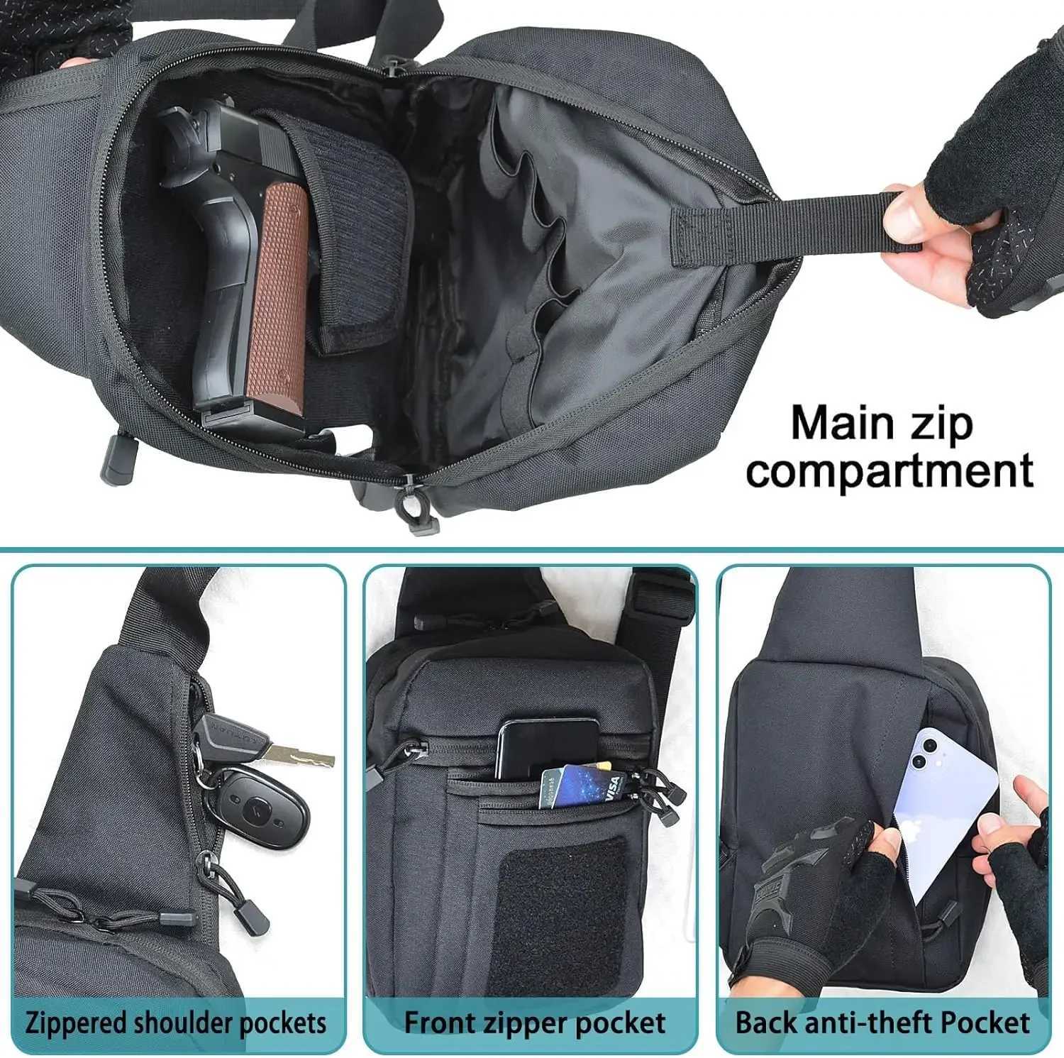 Outdoor Hunting Tactical Shoulder Bag Concealed Carrying Pistol Stand Multi functional Waterproof Cross body Chest Bag Gun Sling Bag Z250407