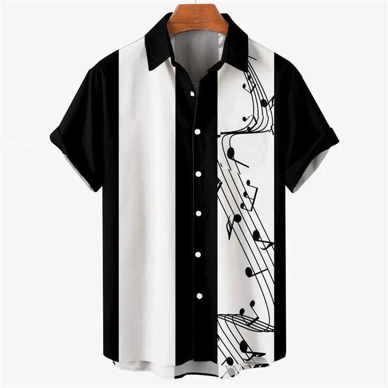Mens summer shirt 2024 Hawaii short sleeved T-shirt music note printing boys and girls beach travel top casual lapel clothingXJ250407