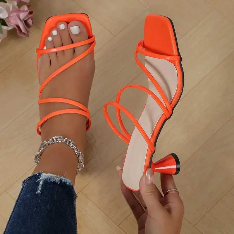 Sexy high heels womens slider new summer pump womens thin strap square toe sandals mule party shoes sandalsXJ250407