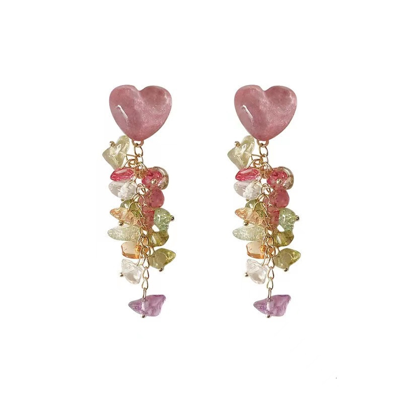 Temperament fairy style colorful love tassel beloved by ladies, high-end niche earrings, gifts for girlfriends