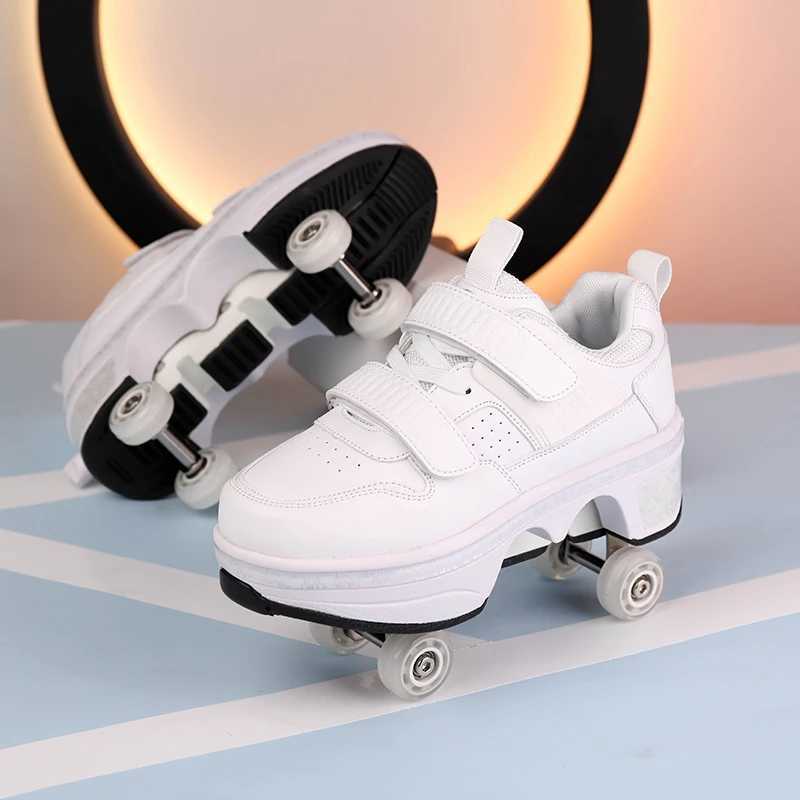 Childrens roller sports shoes with 4-wheel skateboard adult running and parkour shapeshifting shoes W250407