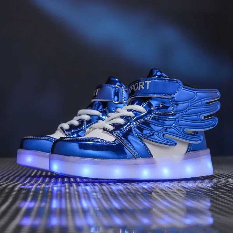 USB charging luminous shoes childrens sports shoes LED flashing wings casual board shoes sports walking coach boys and girls luminous shoes W250407