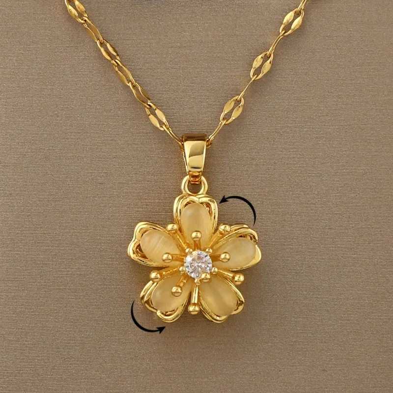 360 rotatable decompression five petal flower pendant necklace birthday gift family gift accessories Y250408
