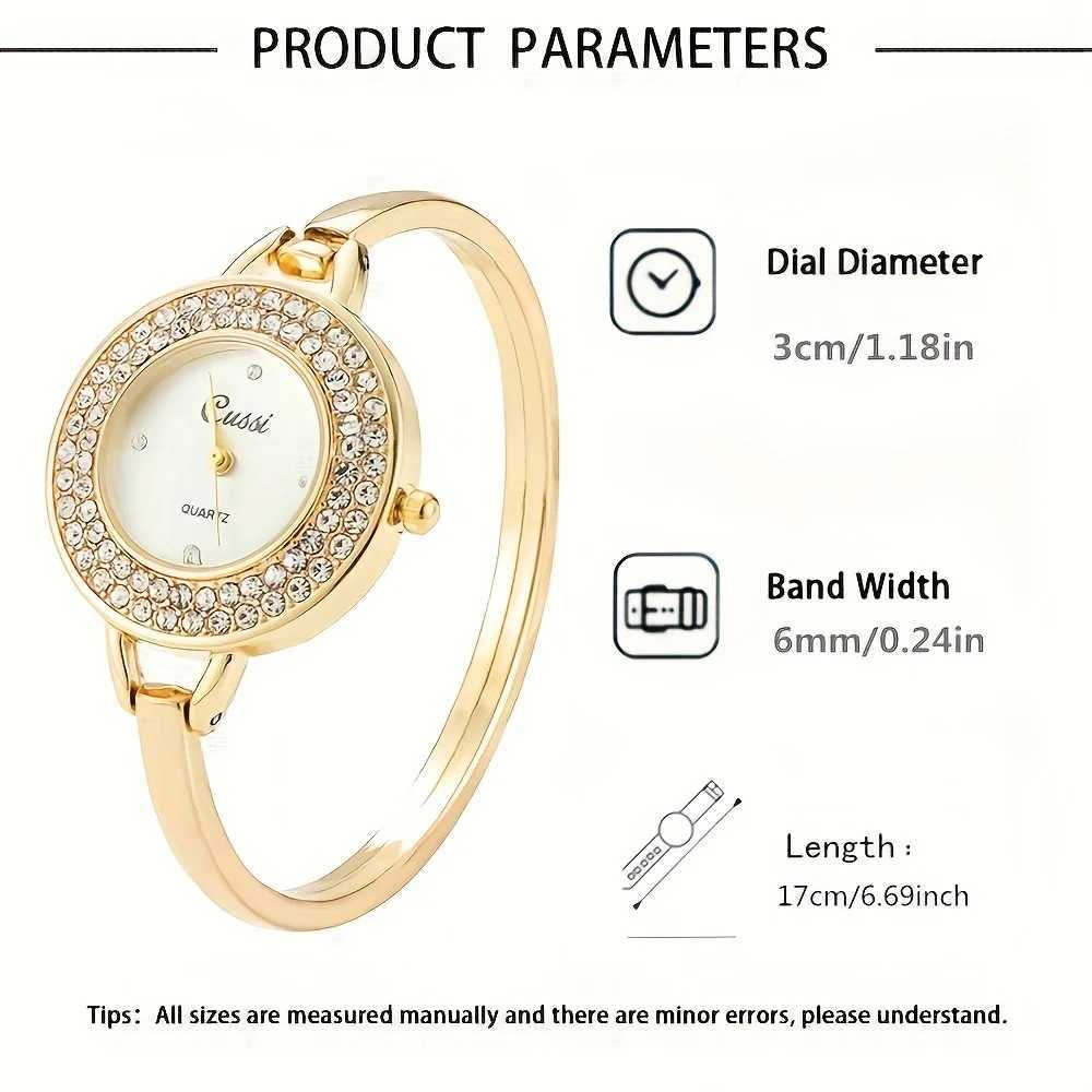 CUSSI brand luxury gold round dial fashionable Rhinestone round quartz bracelet watch elegant womens watch Saati RelojesT250408