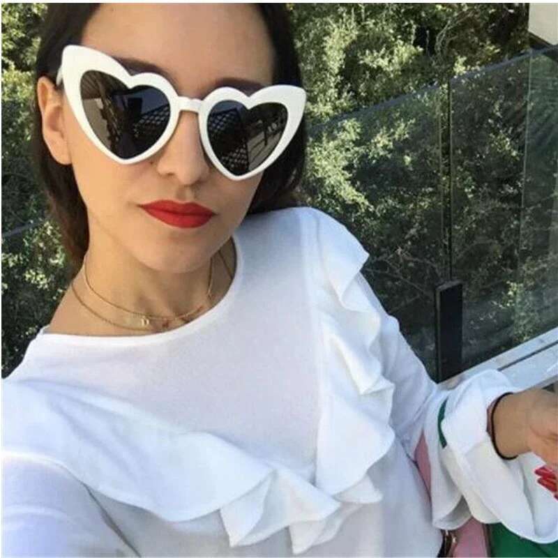 Heart Shaped Sunglasses Women Cat Eye Female Sun Glasses Brand Retro Love Black White Men Shade UV400 Eyewear