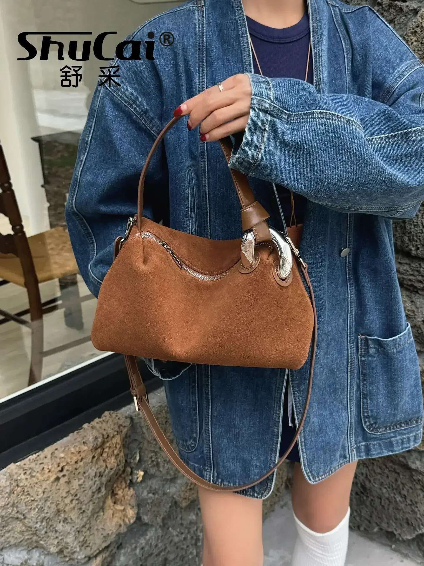 Ladies Matte Suede Leather Pillow Tote High Quality Women Brown Coffee Handbag Designer Female Shoulder Crossbody Bag Red