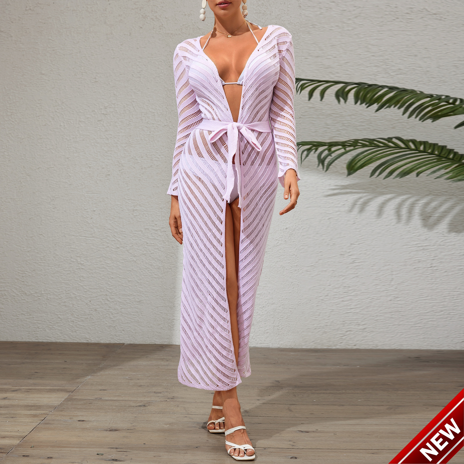 2025 womens mesh transparent hollow chest wrapped long sleeved top casual suit womens dress
