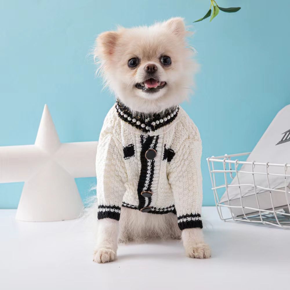 Luxury Dog Clothes Designer Warm Dog Apparel Warm Pet Sweater with Classic Brooch for Small Medium Dogs Cat Holiday Puppy Costumes Soft Fall Winter Pe