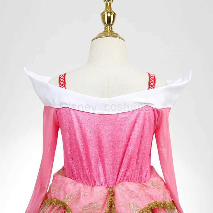 Disney Girls Sleeping Beauty Pink Luxury Princess Halloween Role Playing Dress Off Shoulder Kids Fancy Party Princess Clothing Outfits X250408