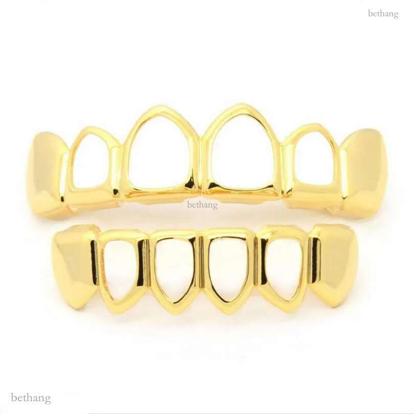 Gold Grillz Teeth Set High Quality Mens Hip Hop Jewelry Silver Black Hollow Grills