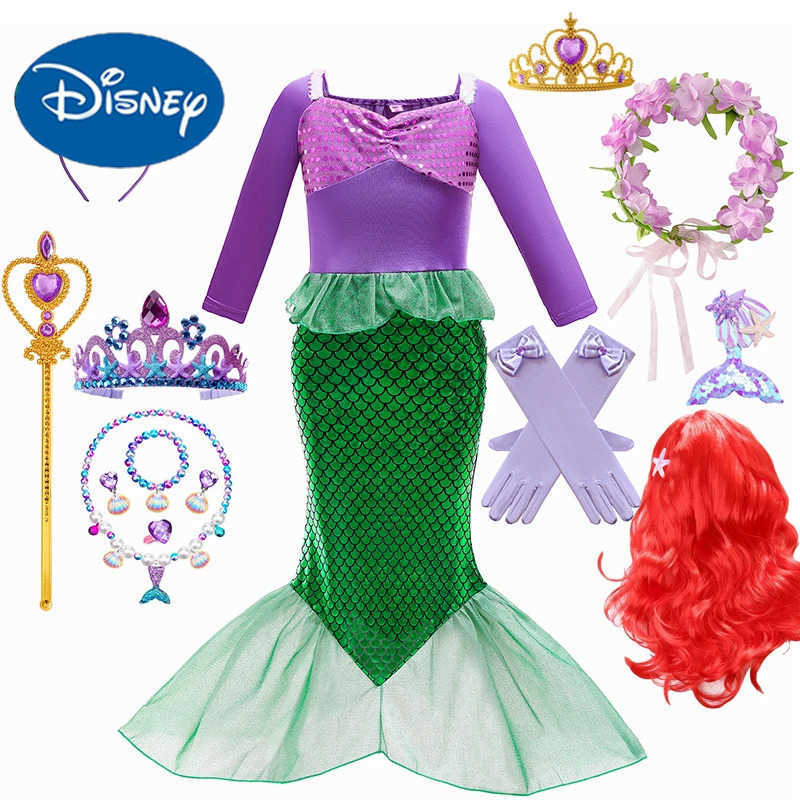 Disney Summer Fancy Ariel Princess Dress Little Mermaid Clothing Girls Cosplay Party Vestidos Carnival Children Mermaid 10Yrs Costume X250408
