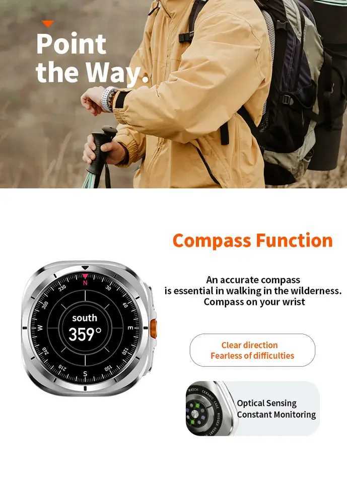 New GPS Watch 7 Ultra 47mm Smart Watch IP68 Waterproof Tooth Call Compass Mens Smart Watch 1.43-inch AMOLED Sn SpO2XJ250408