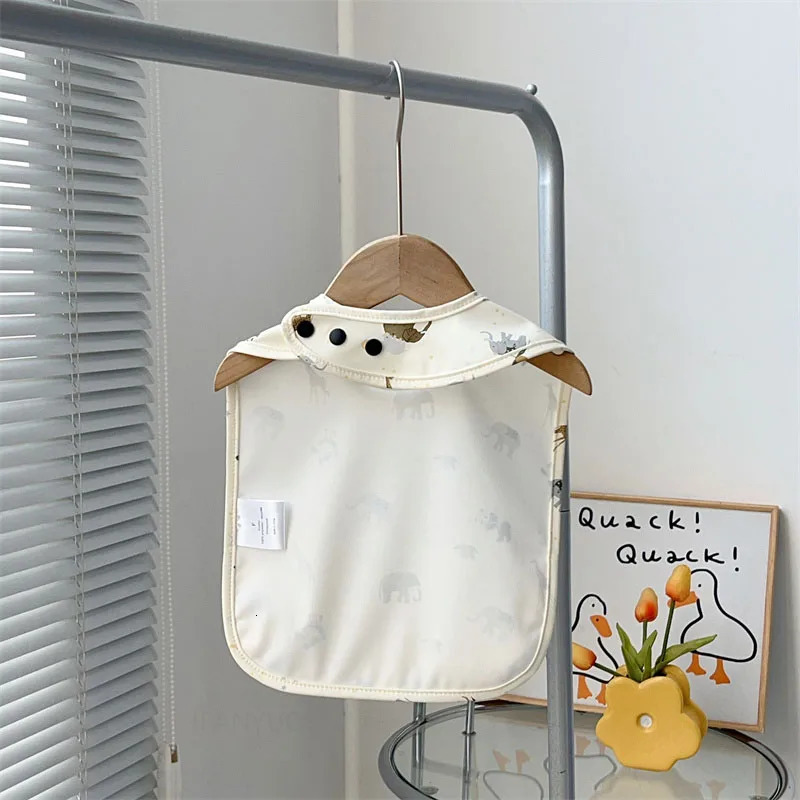 Baby Rabbit Ear Bib PU Soft Waterproof Cartoon Print Burp Cloths Feeding Bibs Infant Toddler Boys Girls Dirt Proof Apron Pocket 250408